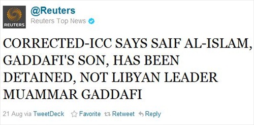 What's in a Name: Reuters Corrects Gadhafi Tweet