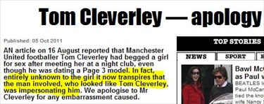 The Sun Apologizes to Soccer Player, At Least the 3rd Manchester United Player in Court this Year over Media Stories.
