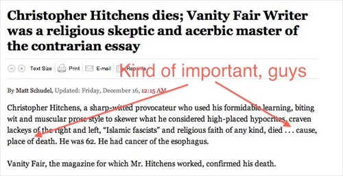 Whoops! Washington Post Publishes Christopher Hitchens Obit with Placeholder Text?
