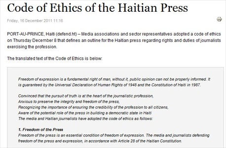 Haitian Media Groups Adopt Code of Ethics, 1st Code for Haitian Media