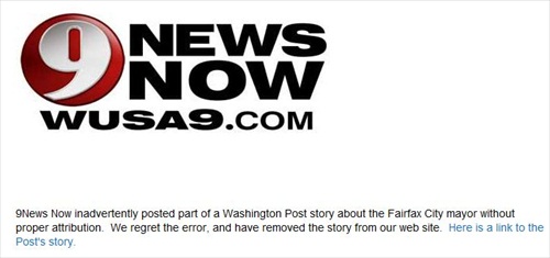 Washington DC Afffiliate Corrects, Apologizes for Lifting WashPost Paragraphs