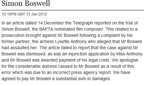 Telegraph Apologizes for Wrong Report
