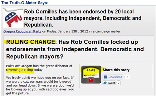 PolitiFact Oregon Reverses a Ruling, Corrects Claim about Party Endorsement
