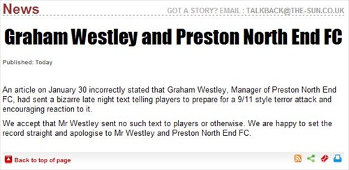 The Sun Retracts Claim about Soccer Manager