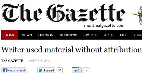Montreal Gazette: Sports Columnist Plagiarized