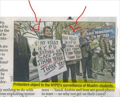 NYPost Errs in Photo Caption on NYPD Surveillance, Picture Shows NYPD Supporters, but Caption Says Protestors