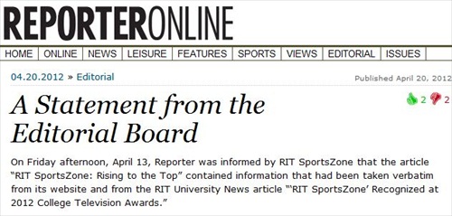 College Magazine Apologizes for Plagiarism, Retracts Articles, Fires Plagiarist