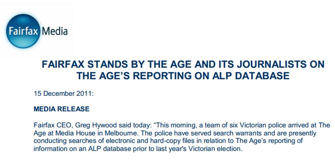 Australia's The Age Defends 2010 Report on Political Database of Personal Info