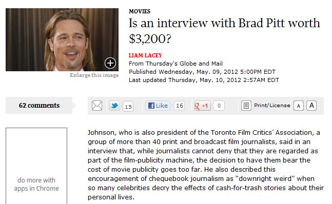 Globe & Mail, Maclean's, National Post Say they Won't Pay for Celeb Interviews at Cannes Film Festival