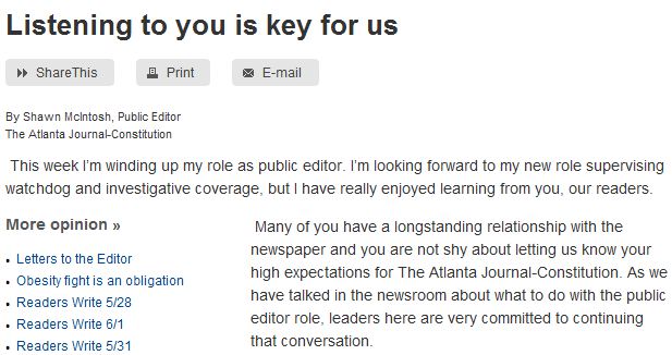 Public Editor Role Ended at Atlanta Journal-Constitution