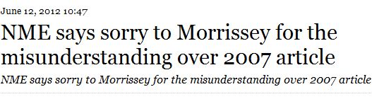 UK Music Mag NME Apologizes to Morrissey for Suggesting Racism, Morrissey's Libel Lawsuit in Court Next Month