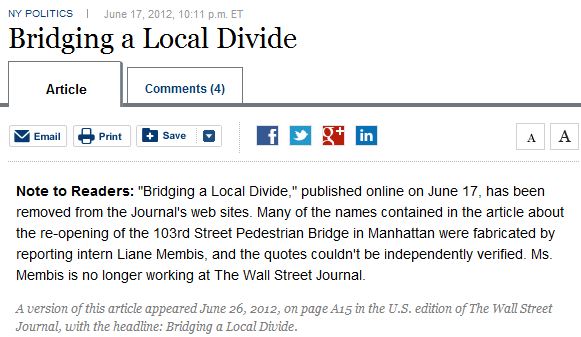 WSJ Fires Intern for Fabrication of Sources and Quotes