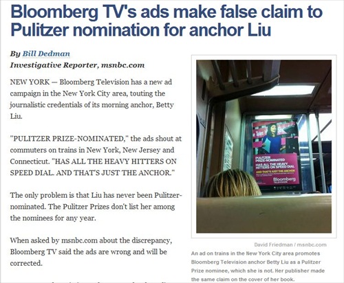 Bloomberg TV: Sorry for 'Innocent Mistake' Saying Our Anchor was 'Pulitzer-Prize Nominated'