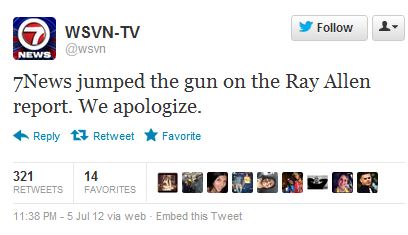 Miami TV News Fell for Fake Twitter Account, Apologizes for Ray Allen Miami Heat Report