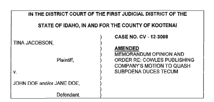 Judge: Spokesman-Review Must ID Anonymous Commenter Accused of Libel