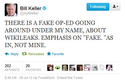 Fake NYT Bill Keller Op-Ed on WikiLeaks Circulates