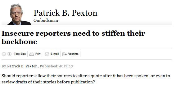 Quote Approval at Washington Post ''flirts with self-censorship,' Ombudsman Says 