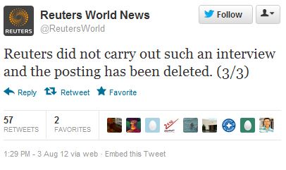 Reuters Blog Unpublishes Fake Stories about Syria Posted by Hackers