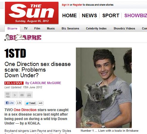The Sun Corrects Animals, STDs & Boy Band One Direction Story after PCC Complaint