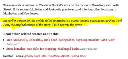 TIME Corrects Story to add Attribution after Complaint