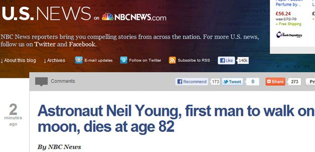 NBC News Corrects Headline Saying Neil Young not Neil Armstrong Died
