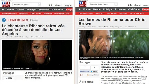Fake Photo, News Story Claiming Rihanna Died Circulates, French TV News Denies Reporting Hoax