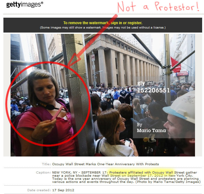 Getty Scrubs Caption Error, College Journalist NOT Occupy Wall Street Protestor, But No Correction  