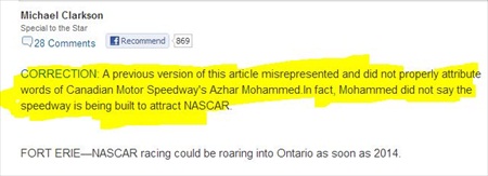 Toronto Star Corrects Article with 'Misrepresented' Quote, Editor Says Attribution 'Below our Standards'