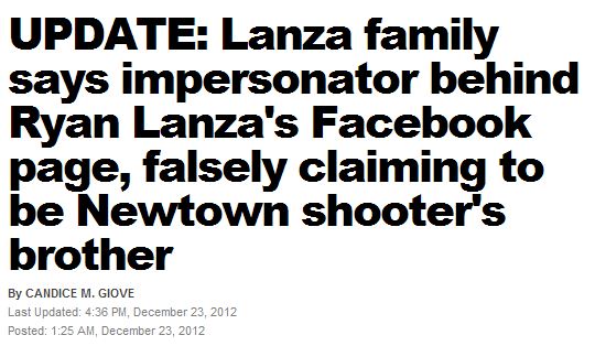 NYPost Hoaxed by Fake Ryan Lanza Facebook, Huffington Post Unpublishes