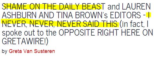 Greta Van Susteren: 'Shame on the Daily Beast' for Misquote