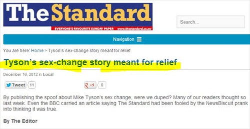 Mike Tyson Sex Change Hoax, Part 1: Zimbabwe's the Standard Denies Being Tricked