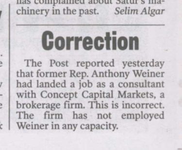Anthony Weiner's New Job? 3 New York Media Fact Check Fails 