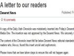 Utah Newspaper Issues Apology