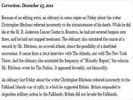 New York Times Corrects Christopher Hitchens Obit