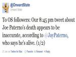 Roundup - Misreporting of Joe Paterno's Death: Corrections, Retractions, Apologies and Social Media