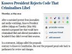 Kosovo Bill to Jail Journos for Libel Axed by Prez