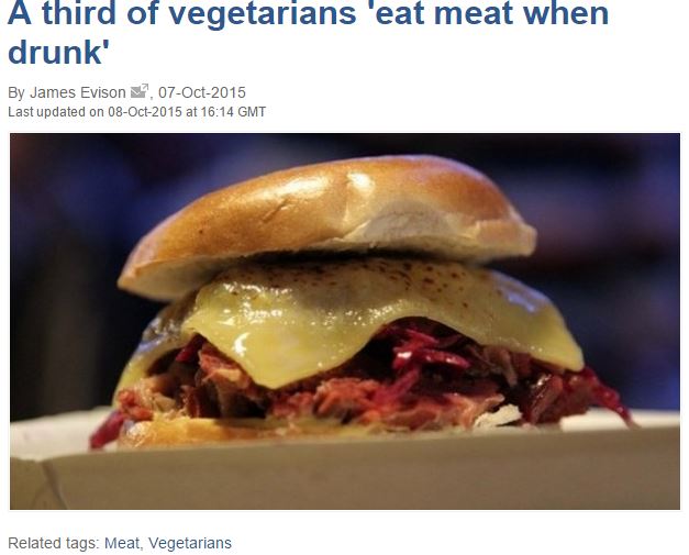 A screenshot from the Morning Advertiser's story on the drunk vegetarian survey.