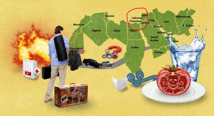This NPR illustration was deleted because of errors including Israel being labeled as Palestine. (Credit: NPR via Honest Reporting, red circle added)