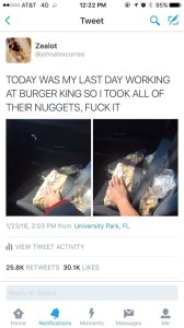 Correa's tweet about stealing chicken nuggets. (Via BuzzFeed)